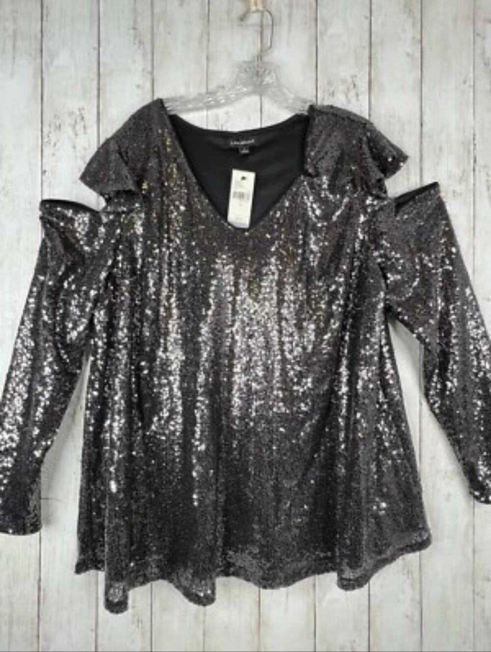 Women's Black Sequin Cold-Shoulder Top